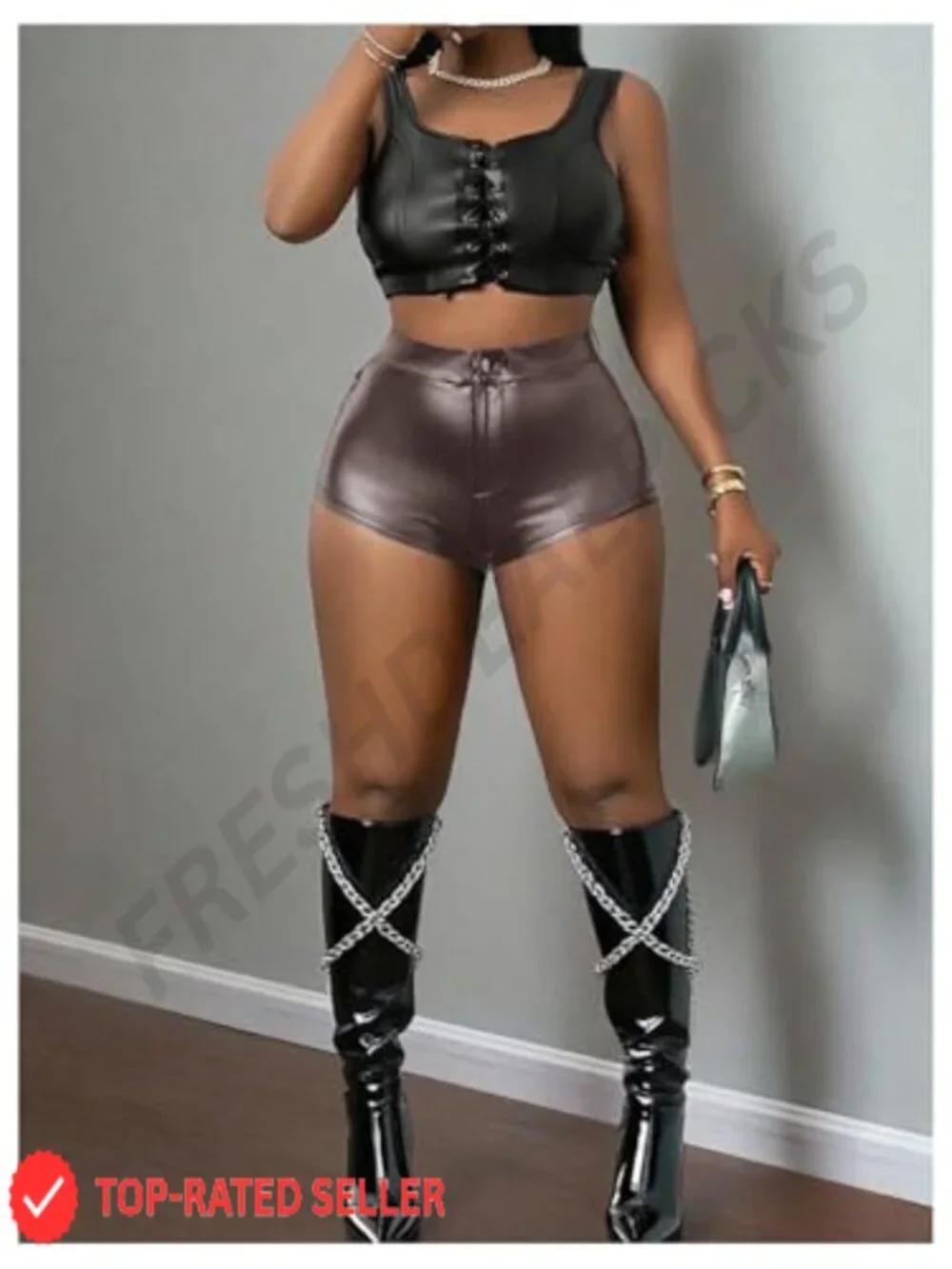 Y2K Lace Up PU Leather High Waist Club Mini Shorts